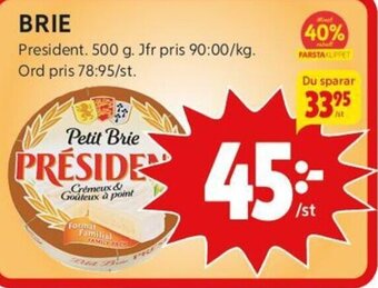 ICA Kvantum BRIE President. 500 g. erbjuda