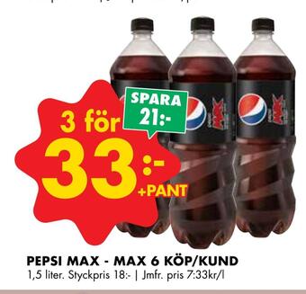 ÖoB Pepsi max - max 6 köp/kund erbjuda