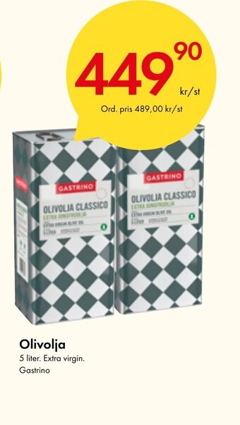 Snabbgross Olivolja 5 liter. Extra virgin. Gastrino erbjuda