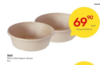 Snabbgross Skål 900 ml. Sallad. Bagasse. 40-pack. erbjuda