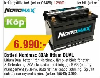 Erlandsons Brygga Batteri Nordmax 80Ah litium DUAL erbjuda