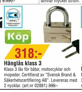 Erlandsons Brygga Hänglås klass 3 erbjuda