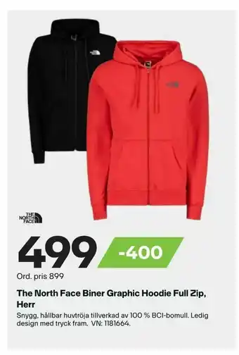 XXL The North Face Biner Graphic Hoodie Full Zip, Herr erbjuda