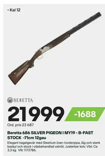 XXL Beretta 686 silver pigeon i my19 - b-fast stock -71cm 12gau erbjuda