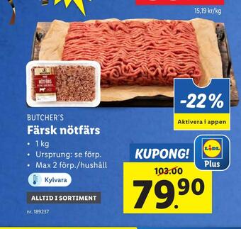 Lidl Färsk nötfärs erbjuda