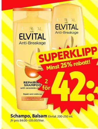 ICA Supermarket Schampo, Balsam Elvital. 200-250 ml. erbjuda