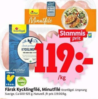 ICA Supermarket Färsk Kycklingfilé, Minutfilé Kronfågel erbjuda