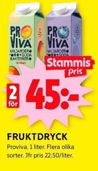 ICA Kvantum FRUKTDRYCK Proviva. 1 liter. erbjuda