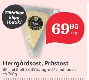 Hemköp Herrgårdsost, Prästost erbjuda
