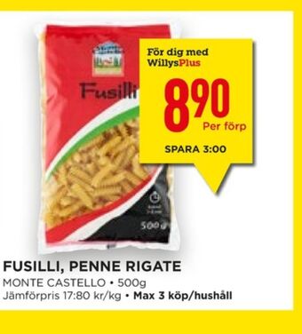 Willys Hemma Monte castello pasta erbjuda