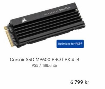 Corsair SSD MP600 PRO LPX 4TB PS5 / Tillbehör