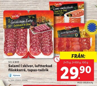 Lidl Salami i skivor, lufttorkad fläskkarré, tapas-tallrik erbjuda