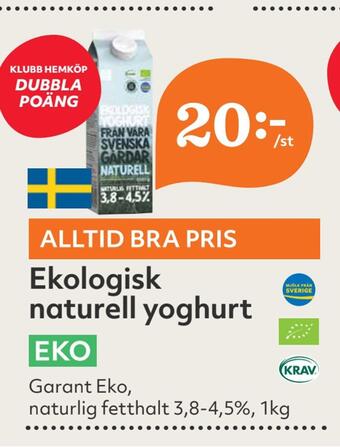 Hemköp Ekologisk naturell yoghurt erbjuda