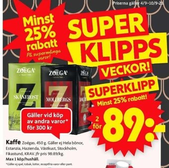 ICA Supermarket Kaffe Zoégas erbjuda