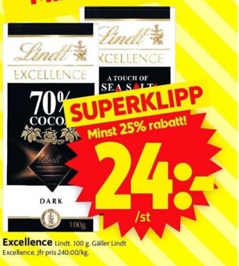 ICA Supermarket Excellence Lindt. 100 g erbjuda