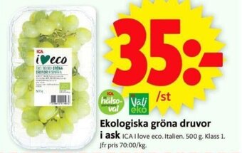 ICA Supermarket Ekologiska gröna druvor i ask erbjuda