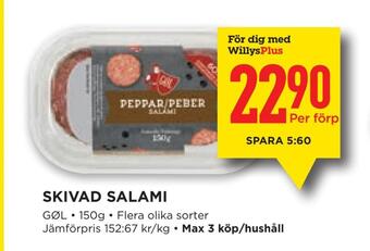 Willys Skivad salami erbjuda