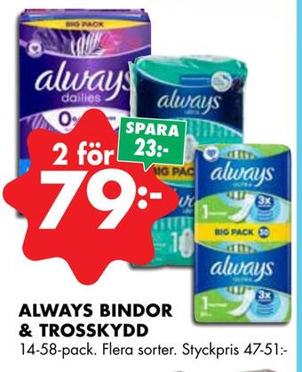 ÖoB Always bindor & trosskydd erbjuda
