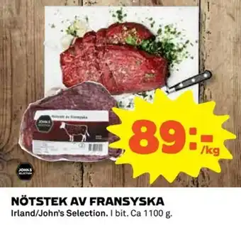 Coop Irland/John's Selection Nötstek Av Fransyska 1100g erbjuda