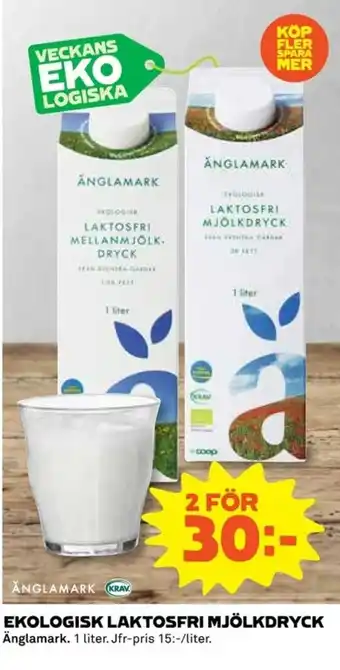 Coop Änglamark Ekologisk Laktosfri Mjölkdryck 1 liter erbjuda