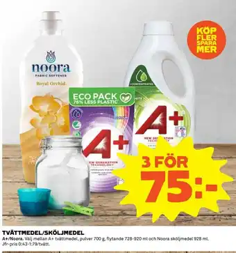 Coop A+/Noora Tvättmedel/Sköljmedel 700g, 728-920ml och 928ml erbjuda