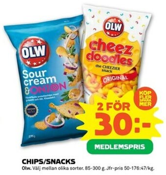 Stora Coop OLW Chips/Snacks 85-300g erbjuda
