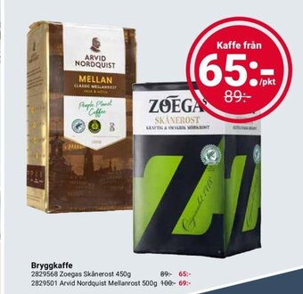 Office Depot Bryggkaffe Zoegas Skånerost 450g Arvid Nordquist Mellanrost 500g erbjuda