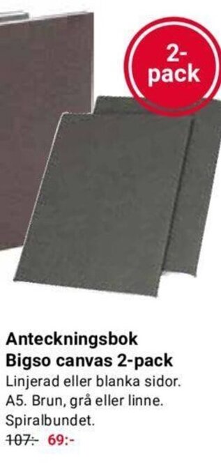 Anteckningsbok Bigso canvas 2-pack