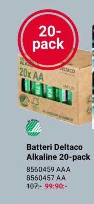 Office Depot Batteri Deltaco Alkaline 20-pack erbjuda