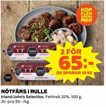 Irland/John's Selection Nötfärs I Rulle 500g