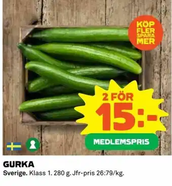 Coop Daglivs Sverige Gurka 280g erbjuda