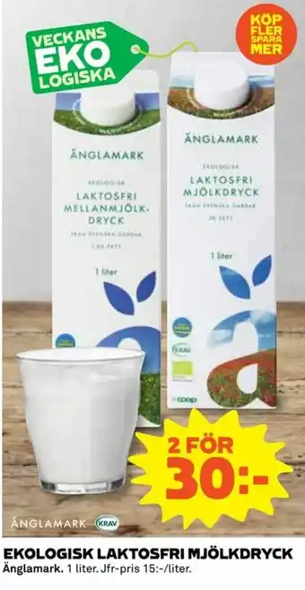 Coop Daglivs Änglamark Ekologisk Laktosfri Mjölkdryck 1 liter erbjuda