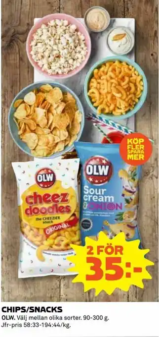 Coop Daglivs OLW Chips/Snacks 90-300g erbjuda