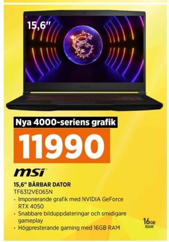 Power Msi laptop erbjuda