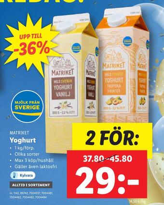 Lidl Yoghurt erbjuda