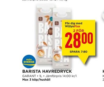 Willys Hemma Barista havredryck erbjuda