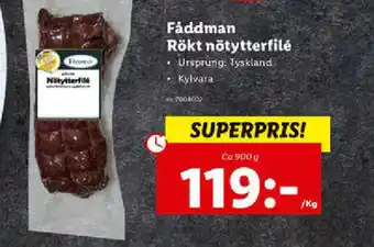 Lidl Fåddman Rökt nötytterfilé 900g erbjuda