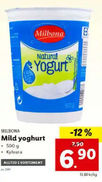 Lidl Milbona Mild yoghurt 500g erbjuda
