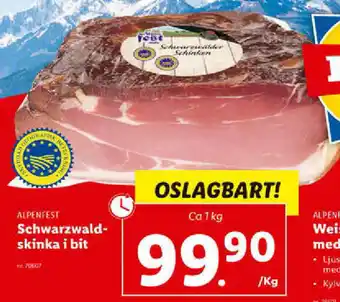 Lidl Alpenfest Schwarzwaldskinka i bit 1kg erbjuda