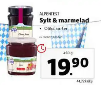 Lidl Alpenfest Sylt & marmelad 450g erbjuda