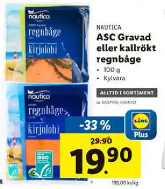 Lidl Nautica ASC Gravad eller kallrökt regnbåge 100g erbjuda