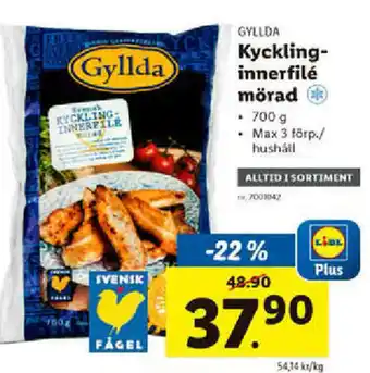 Lidl Gyllda Kycklinginnerfilé mörad 700g erbjuda