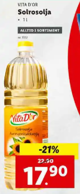 Lidl Vita D'or Solrosolja 1l erbjuda