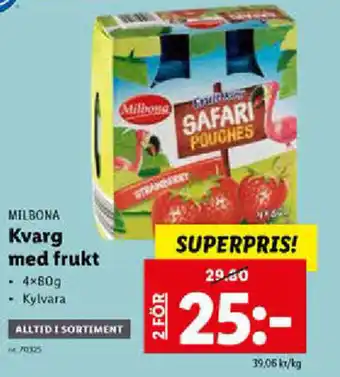 Lidl Milbona Kvarg med frukt 4x80g erbjuda