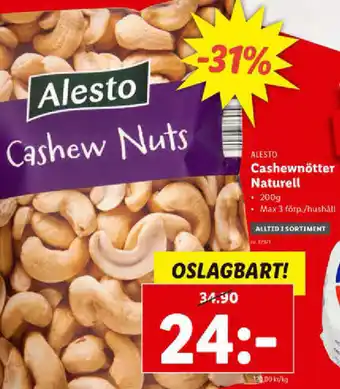 Lidl Alesto Cashewnötter Naturell 200g erbjuda