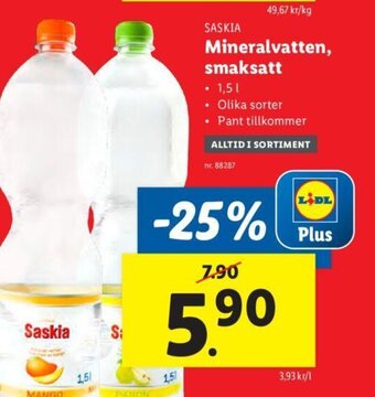 Lidl SASKIA Mineralvatten, smaksatt erbjuda