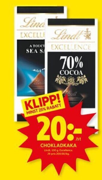 ICA Kvantum CHOKLADKAKA Lindt. 100 g. erbjuda