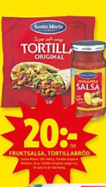 ICA Kvantum FRUKTSALSA, TORTILLABRÖD Santa Maria erbjuda