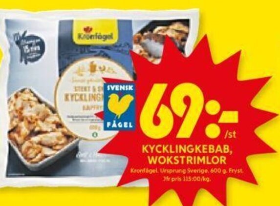 ICA Kvantum KYCKLINGKEBAB, WOKSTRIMLOR Kronfågel erbjuda