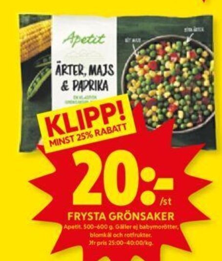 ICA Kvantum FRYSTA GRÖNSAKER Apetit erbjuda